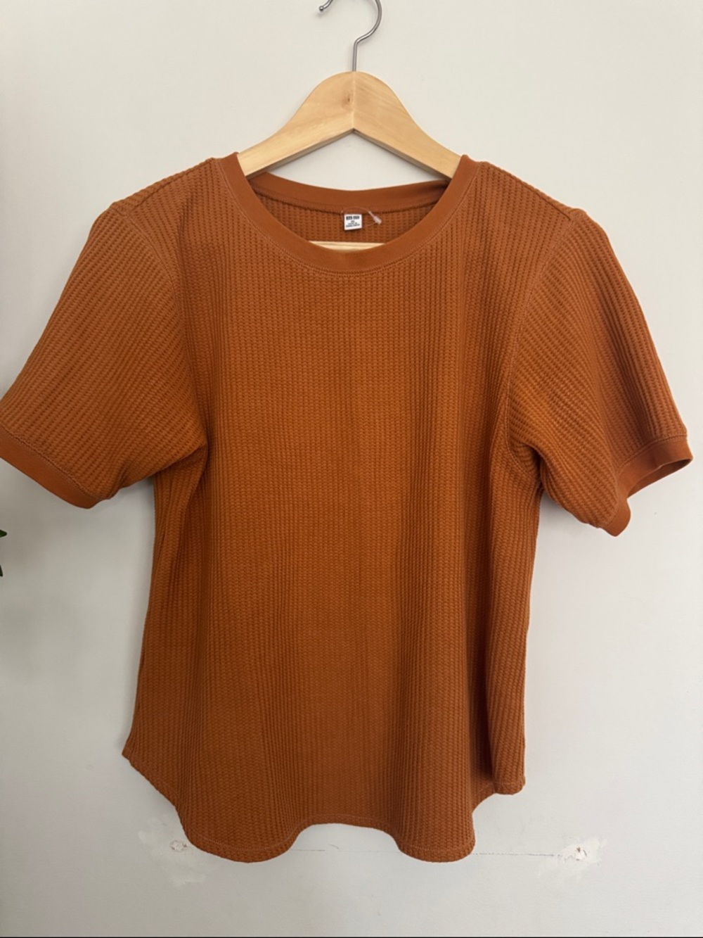Uniqlo Waffle Short Sleeve Top - Rust Orange